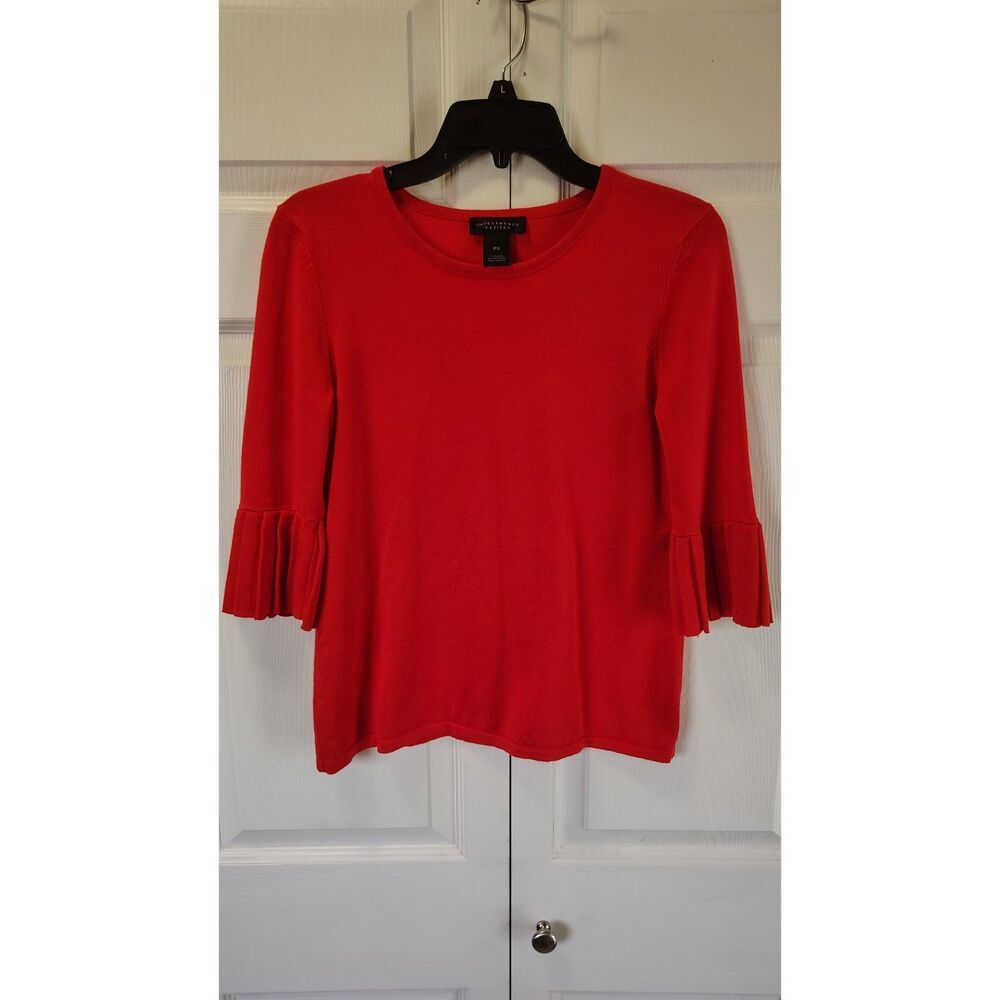 Investments Petites Red Long Pleated Bell Sleeve Top Size PS